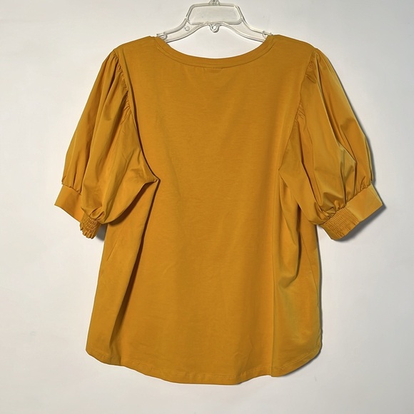 CHICO'S Cottage Coastal Smocked Puff SLV Scoop Cotton Marigold Brunch Blouse XL - Picture 5 of 16